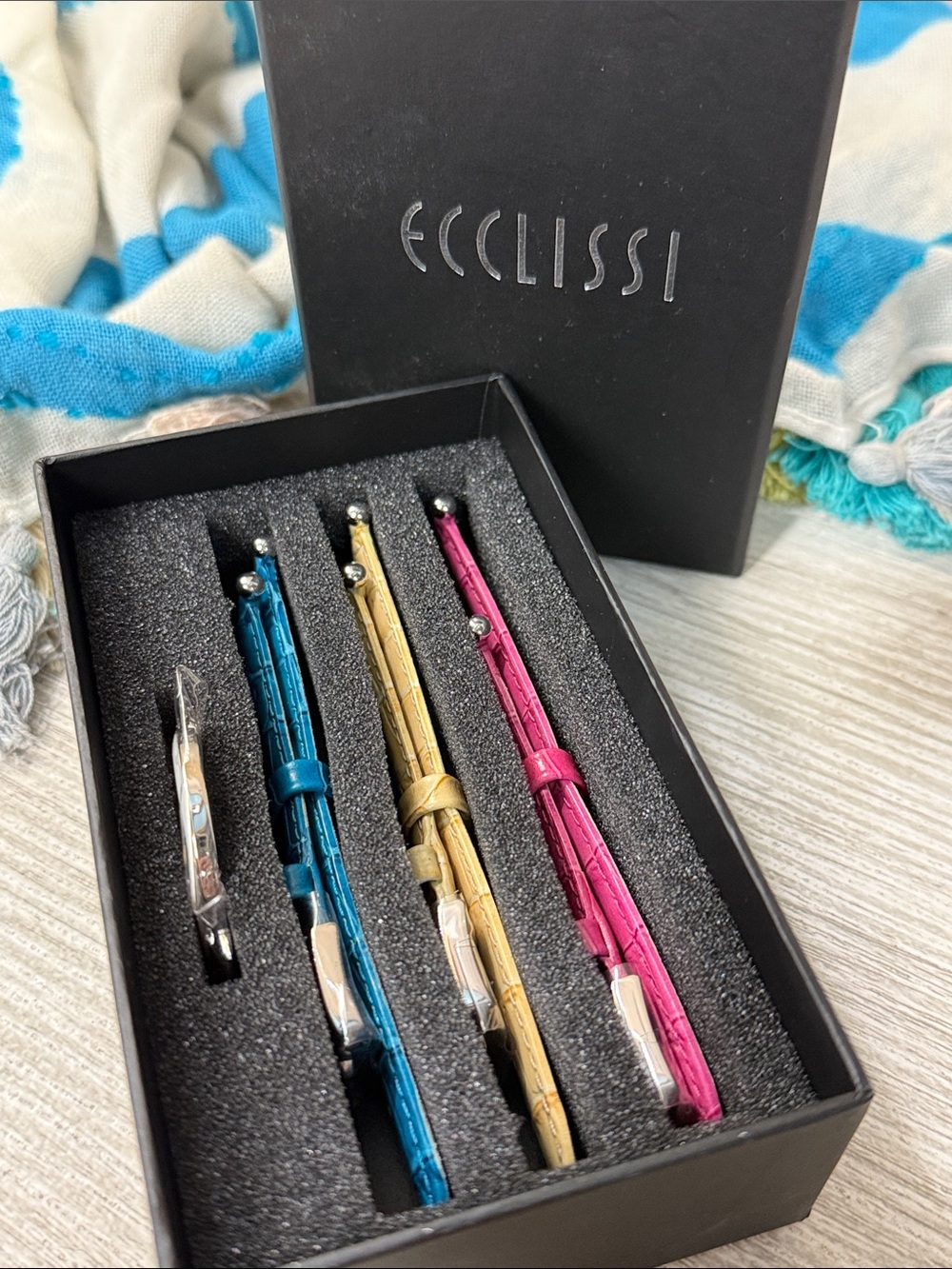 NWT Ecclissi Set of Leather Interchangeable Watch Straps & Silver Watch Head